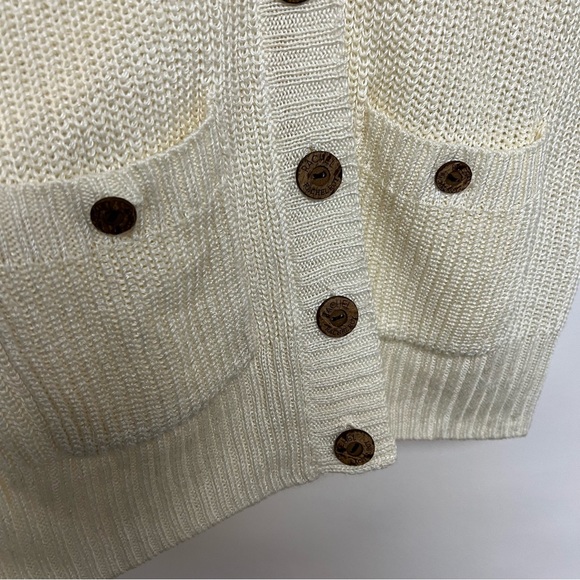 New RACHEL Rachel Roy Cream Cardigan Sweater Grandpa Knit Ivory Linen Small - Picture 4 of 8